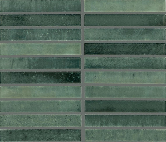 1x6 Miramo Straight Joint  Mosaic Solid-Color Glossy Smooth Glass Tile Forest Green