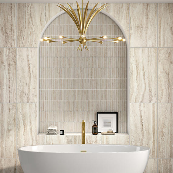1x6 Calligo Stacked  Mosaic Stone-Look Matte Smooth Porcelain Tile Tusk Beige