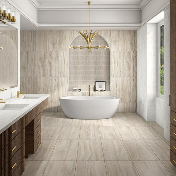 1x6 Calligo Stacked  Mosaic Stone-Look Matte Smooth Porcelain Tile Almond Beige