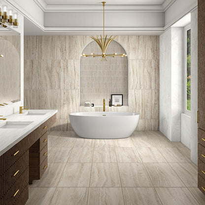 1x6 Calligo Stacked  Mosaic Stone-Look Matte Smooth Porcelain Tile Almond Beige