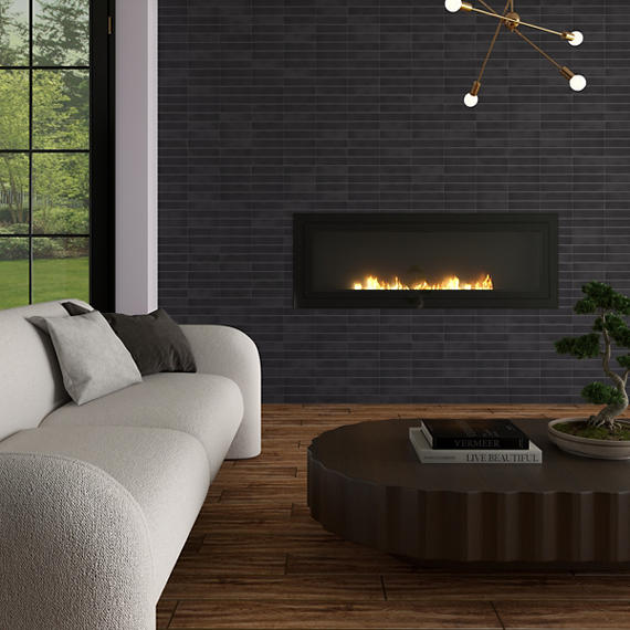 1x6 Inyo  Mosaic Natural-Look Satin Smooth Porcelain Tile Charcoal Black