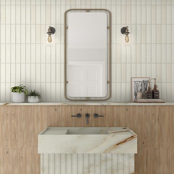 1x6 Artcrafted Straight Joint Stacked Mosaic Solid-Color Glossy Smooth Ceramic Tile Cream White