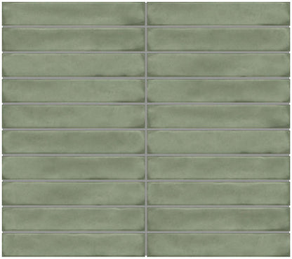 1x6 Artcrafted Straight Joint Stacked Mosaic Solid-Color Glossy Smooth Ceramic Tile Light Green