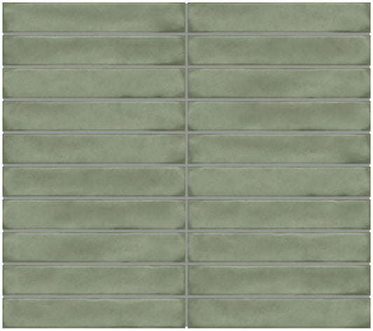 1x6 Artcrafted Straight Joint Stacked Mosaic Solid-Color Glossy Smooth Ceramic Tile Light Green