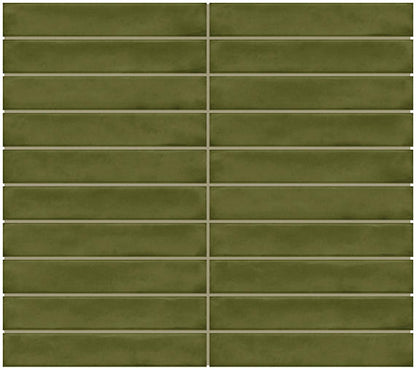 1x6 Artcrafted Straight Joint Stacked Mosaic Solid-Color Glossy Smooth Ceramic Tile Deep Green