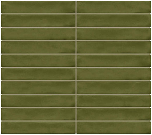 1x6 Artcrafted Straight Joint Stacked Mosaic Solid-Color Glossy Smooth Ceramic Tile Deep Green