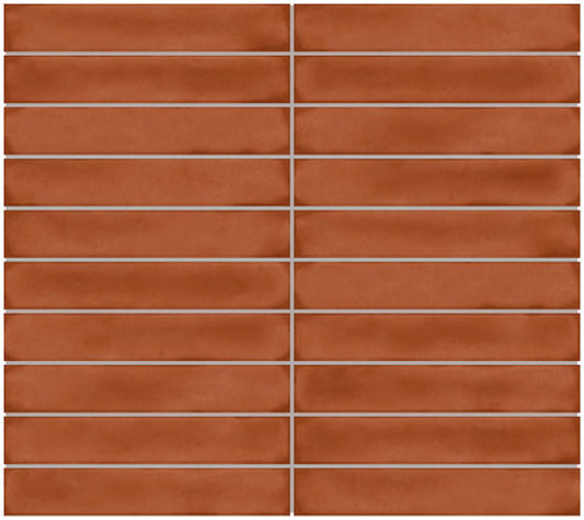 1x6 Artcrafted Straight Joint Stacked Mosaic Solid-Color Glossy Smooth Ceramic Tile Terracotta Red