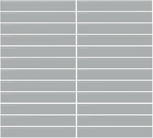 1x6 Color Wheel Mosaic Straight Joint  Mosaic Solid-Color Glossy Smooth Ceramic Tile Pale Gray