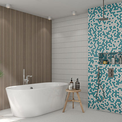 1x6 Color Wheel Mosaic Straight Joint  Mosaic Solid-Color Matte Smooth Ceramic Tile Cream White