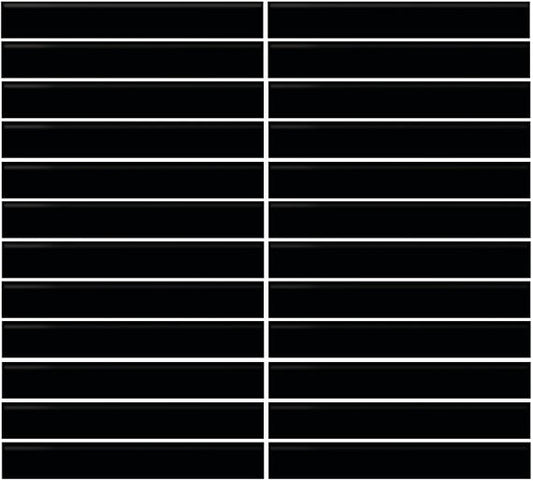 1x6 Color Wheel Mosaic Straight Joint  Mosaic Solid-Color Matte Smooth Ceramic Tile Black