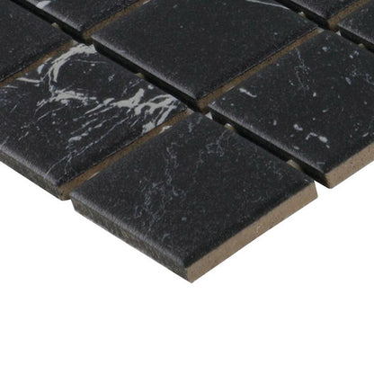 2x2 Panoramic Duet Light Veining Straight Joint  Marble-Look Matte Smooth Porcelain Tile Dark Black