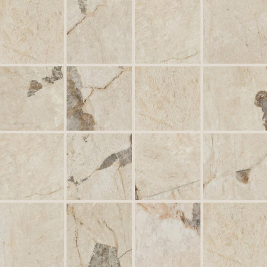 3x3 Savoir Medium Veining  Mosaic Marble-Look Matte Smooth Porcelain Tile Light Brown
