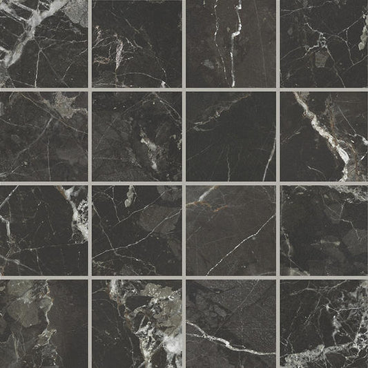 3x3 Savoir Medium Veining  Mosaic Marble-Look Matte Smooth Porcelain Tile Marble Black