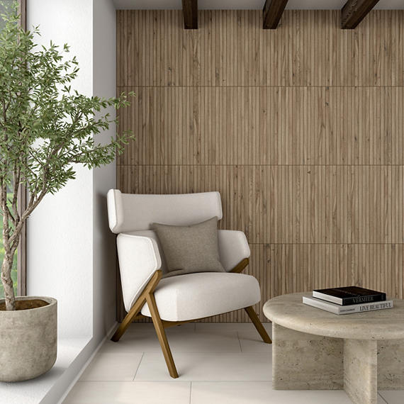 1x24 Acreage Stacked Linear Mosaic Wood-Look Matte Smooth Porcelain Tile Light Oak