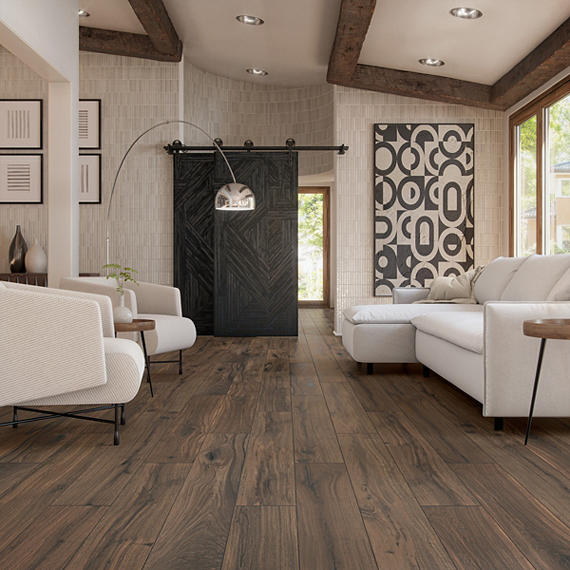 1x24 Acreage Stacked Linear Mosaic Wood-Look Matte Smooth Porcelain Tile Dark Walnut
