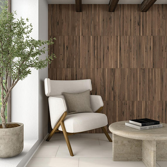 1x24 Acreage Stacked Linear Mosaic Wood-Look Matte Smooth Porcelain Tile Dark Walnut