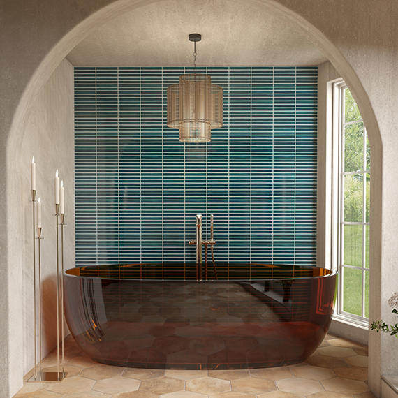 1x6 Cotto Revival  Mosaic Stone-Look Glossy Smooth Porcelain Tile Bay Blue