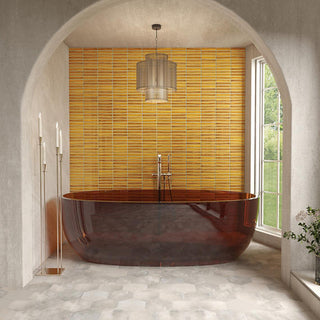 Pollen Yellow - 12x12 Cotto Revival Mosaic Mixed-Color Glossy Smooth Porcelain Tile