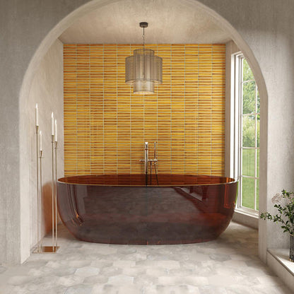1x6 Cotto Revival  Mosaic Stone-Look Glossy Smooth Porcelain Tile Pollen Yellow