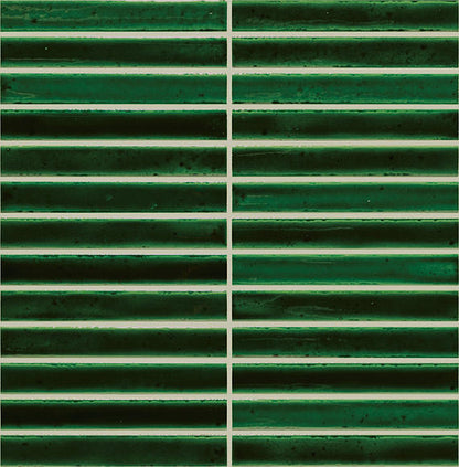 1x6 Cotto Revival  Mosaic Stone-Look Glossy Smooth Porcelain Tile Clover Green