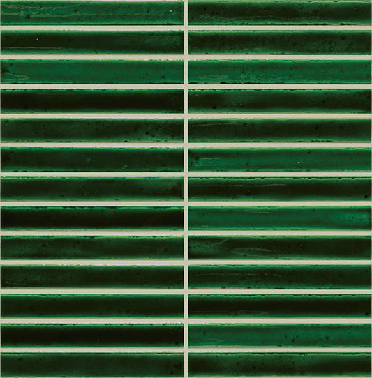 1x6 Cotto Revival  Mosaic Stone-Look Glossy Smooth Porcelain Tile Clover Green