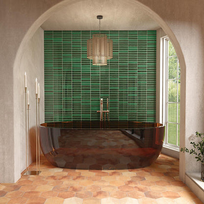 1x6 Cotto Revival  Mosaic Stone-Look Glossy Smooth Porcelain Tile Clover Green