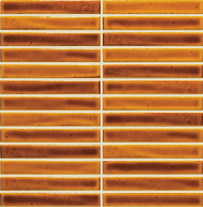 1x6 Cotto Revival  Mosaic Stone-Look Glossy Smooth Porcelain Tile Spice Orange