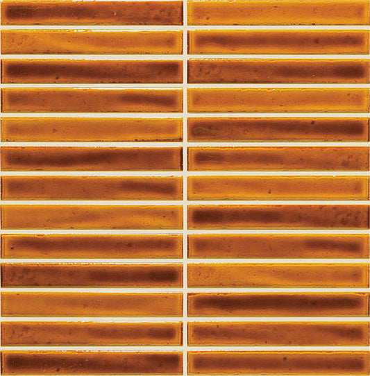 1x6 Cotto Revival  Mosaic Stone-Look Glossy Smooth Porcelain Tile Spice Orange