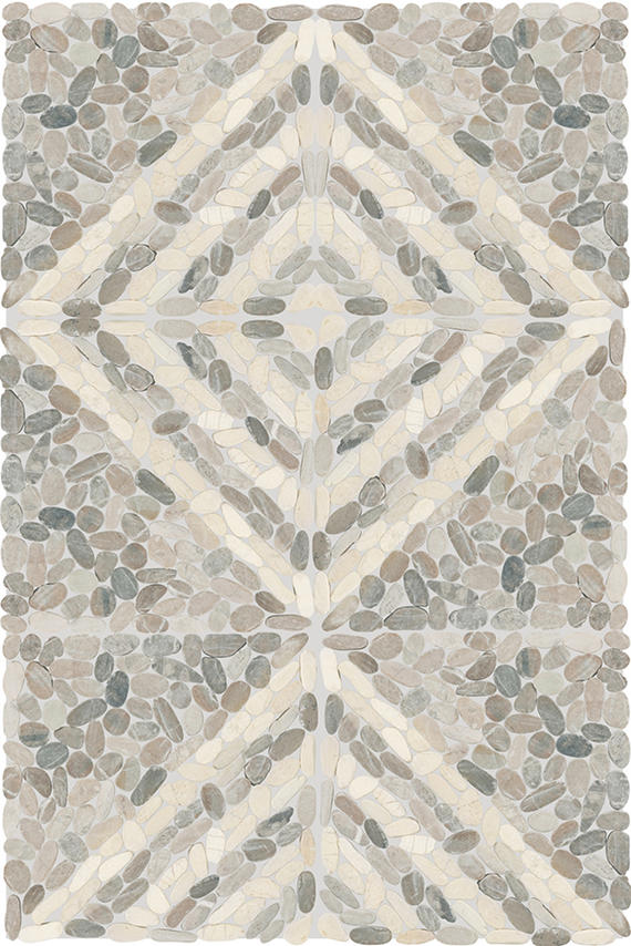12x12 Pebble Oasis Linear  Mosaic Natural-Look Tumbled Natural Pebble Tile Coal Black