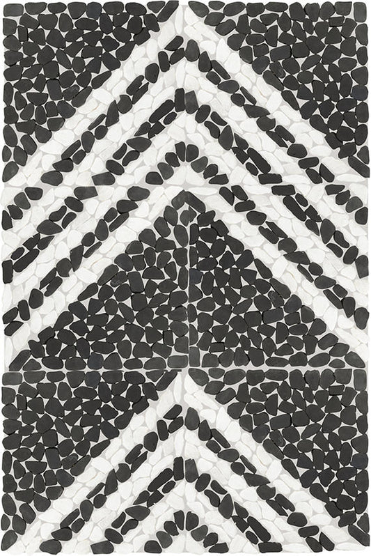 12x12 Pebble Oasis Linear  Mosaic Natural-Look Tumbled Natural Pebble Tile Stark Black