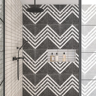 Stark Black - 12x12 Pebble Oasis Linear Mosaic Natural-Look Tumbled Natural Pebble Tile