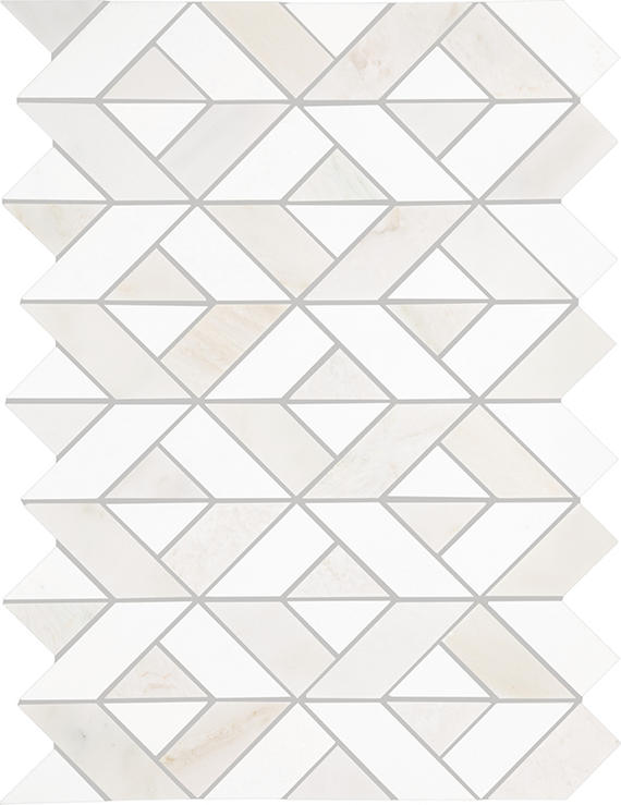 12x18 Perfit Mosaix Diamond Intricate Geometry  Mosaic Marble-Look Polished Smooth Stone Tile Soft White