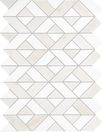 12x18 Perfit Mosaix Diamond Intricate Geometry  Mosaic Marble-Look Polished Smooth Stone Tile Soft White