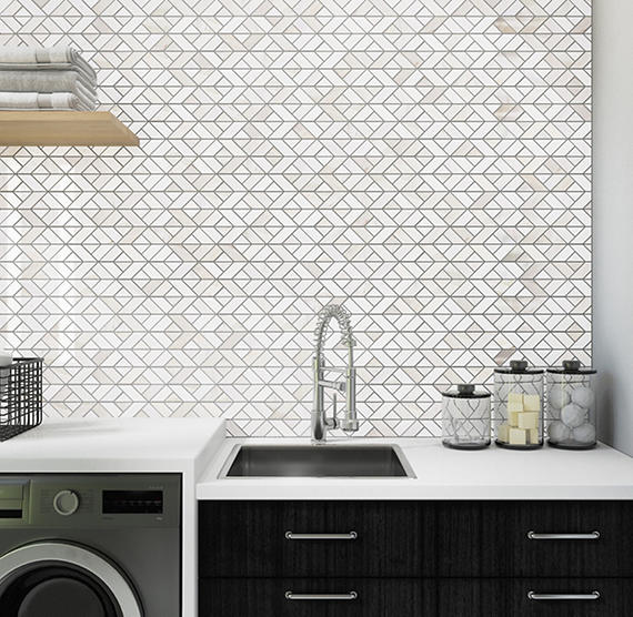 12x18 Perfit Mosaix Diamond Intricate Geometry  Mosaic Marble-Look Polished Smooth Stone Tile Soft White