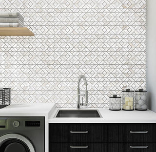 Soft White - 12x18 Perfit Mosaix Diamond Intricate Geometry Mosaic Marble-Look Polished Smooth Stone Tile
