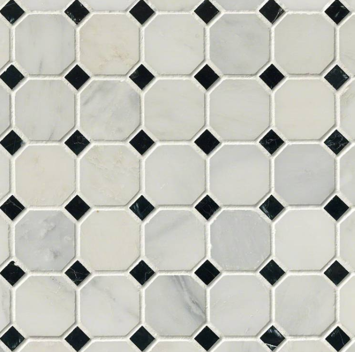 12x12 Arabescato Diamond Octagon Mosaic Natural-Look Honed Smooth Marble Tile