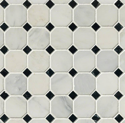 12x12 Arabescato Diamond Octagon Mosaic Natural-Look Honed Smooth Marble Tile