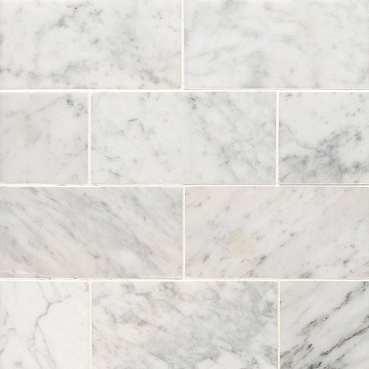 3x6 Carrara Natural-Look Honed Smooth Marble Tile Soft Gray