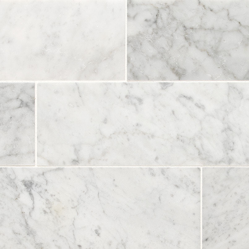 4x12 Carrara Natural-Look Honed Smooth Marble Tile Soft Gray