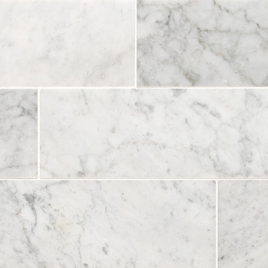 4x12 Carrara Natural-Look Honed Smooth Marble Tile Soft Gray