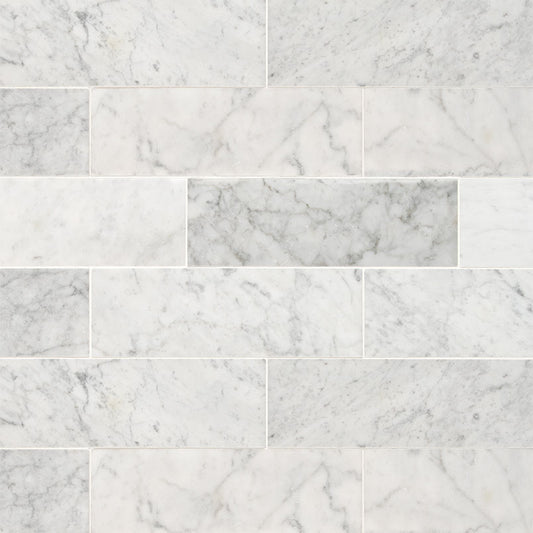 4x12 Carrara Natural-Look Honed Smooth Marble Tile