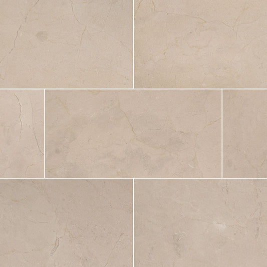 12x24 Crema Light Veining Natural-Look Polished Smooth Marble Tile Soft Beige
