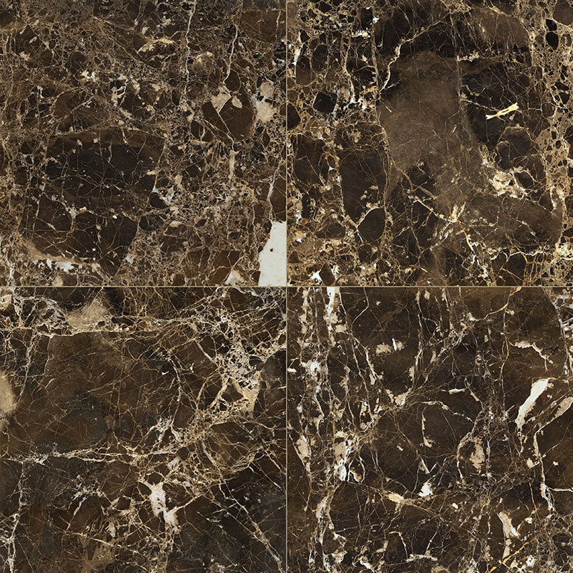12x12 Emperador Natural-Look Polished Smooth Marble Tile Rich Brown