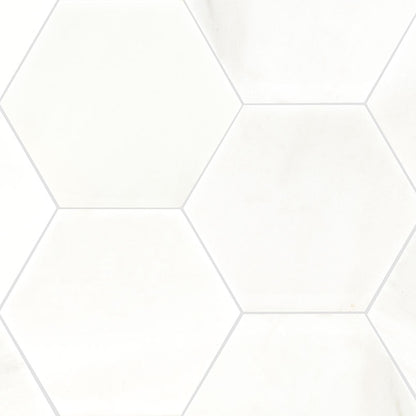8'' Greecian Hexagon Natural-Look Polished Smooth Marble Tile Pure White