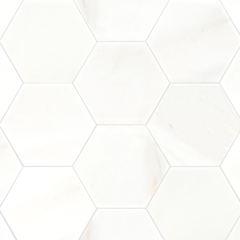 8'' Greecian Hexagon Natural-Look Polished Smooth Marble Tile Pure White
