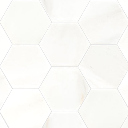 8'' Greecian Hexagon Natural-Look Polished Smooth Marble Tile Pure White