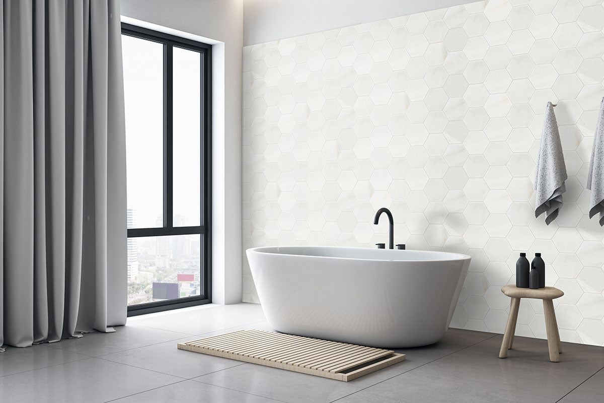 8'' Greecian Hexagon Natural-Look Polished Smooth Marble Tile Pure White