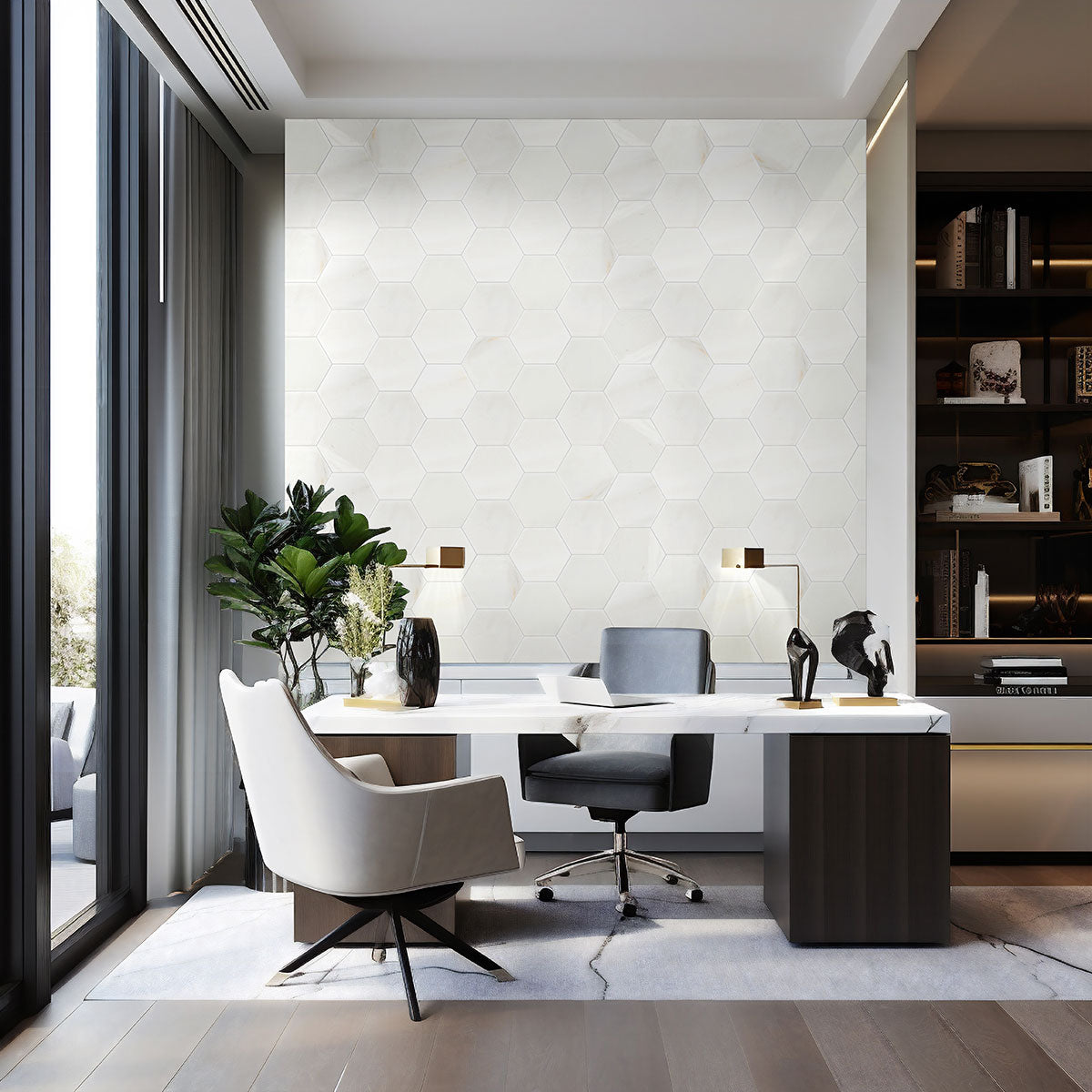 8'' Greecian Hexagon Natural-Look Polished Smooth Marble Tile Pure White