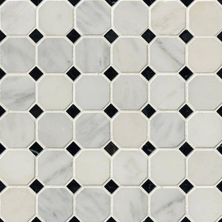2x2 Greecian Octagon Mosaic Natural-Look Polished Textured Marble Tile
