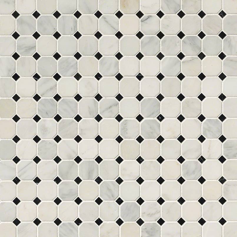 2x2 Greecian Octagon Mosaic Natural-Look Polished Textured Marble Tile Soft Gray